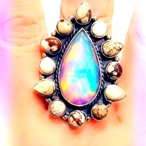 Faceted Opal & Buffalo Turquoise Sterling Gemstone Ring